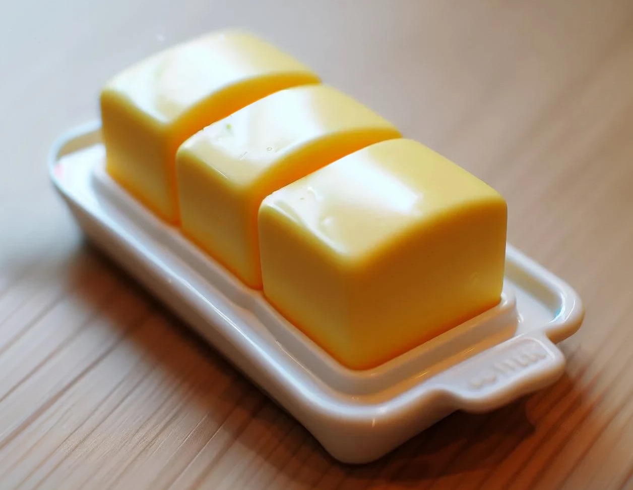 A plastic children's toy that looks like butter on a tray